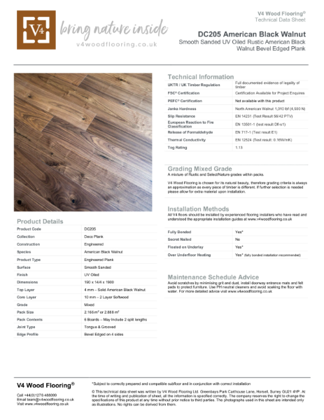 DC205 American Black Walnut I Technical Datasheet