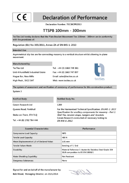 TTSPB Declaration of Performance