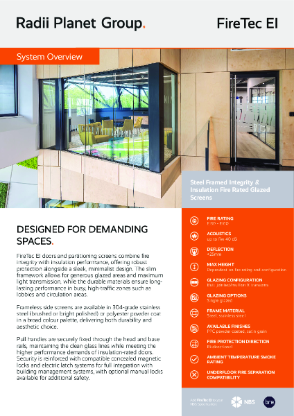 FireTec EI Fire Rated System - Radii Planet Group Data Sheet 2025 v1.01