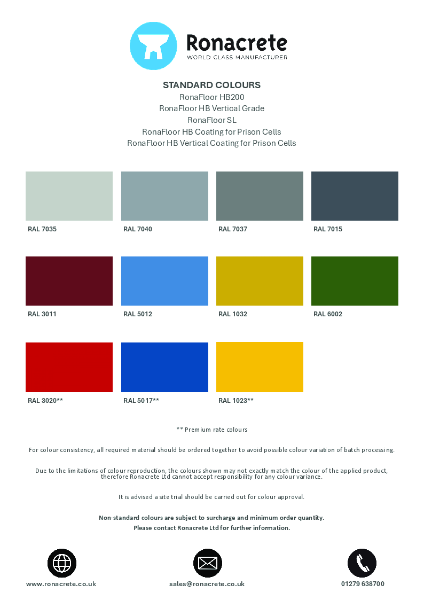RonaFloor Epoxy Flooring Colour Chart