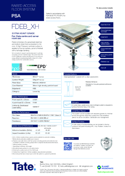 Tate FDEB_XH Raised Access Flooring Datasheet