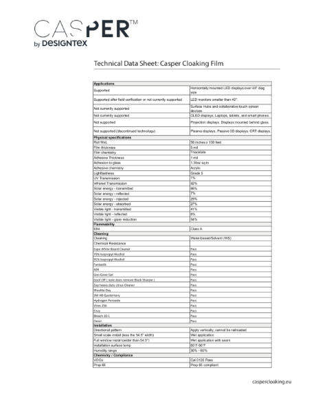 Casper Technical Data Sheet
