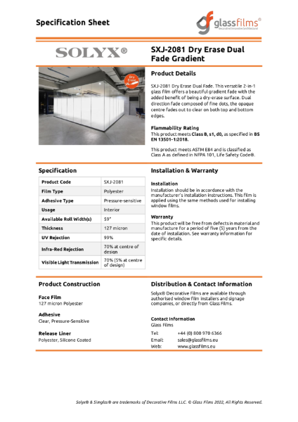 SXJ-2081 Dry Erase Dual Fade Gradient Window Film – Product Data Sheet