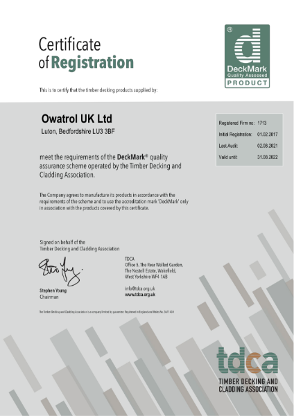 TDCA DeckMark Product Certificate