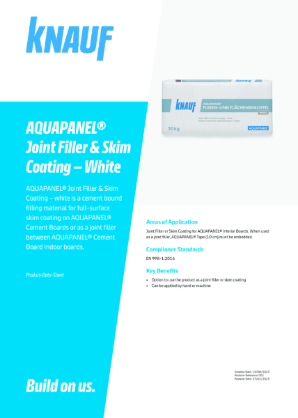 Knauf Aquapanel Joint Filler Skim Coating White Data Sheet