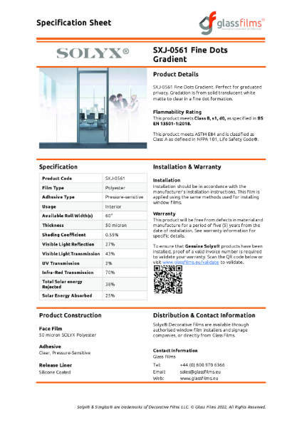 SXJ-0561 Fine Dots Gradient Specification Sheet