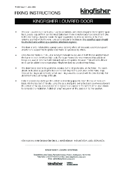 Kingfisher Louvres - Fixing Instructions - Louvre Doors