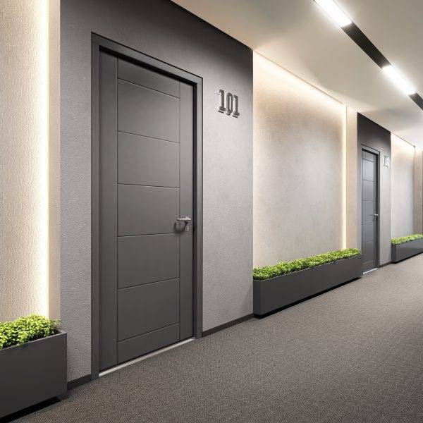Defender Decorguard-Decorative Groove Steel Personnel Door - Steel Doorset