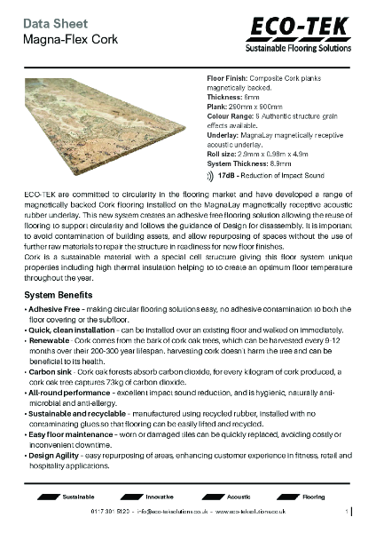 ECO-TEK Data Sheet - Magna-Flex Cork