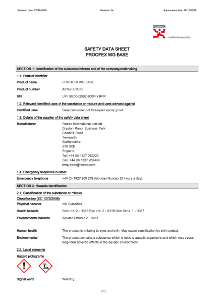 Proofex WG Base Safety Datasheet