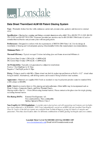 Data Sheet ThermGard ALM100 Patent Glazing 08032019