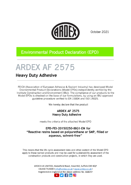 ARDEX Af 2575 Plus EPD | Ardex UK Ltd | NBS Source