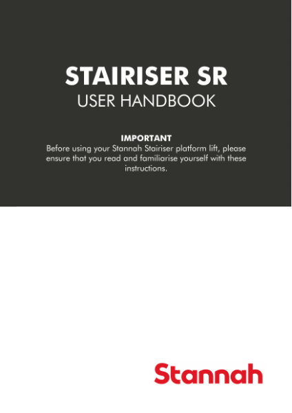 Stannah Stairiser SR inclined platform lift user handbook