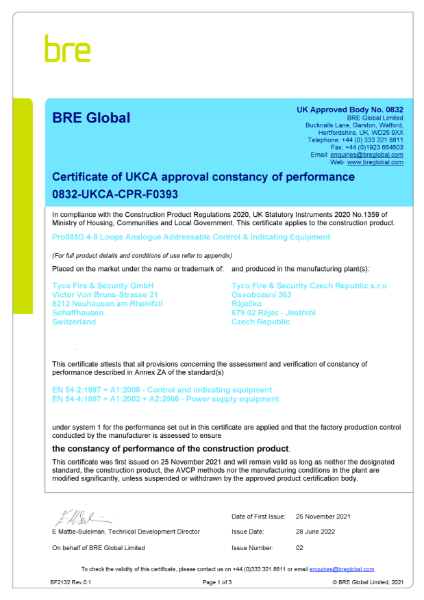 Certificate of constancy of performance