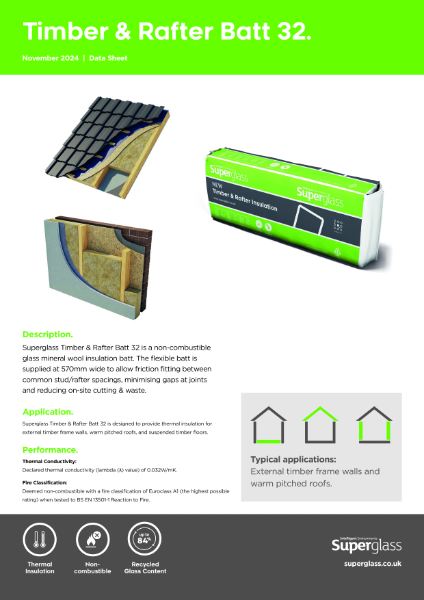 Superglass Timber & Rafter Batt 32 - Datasheet