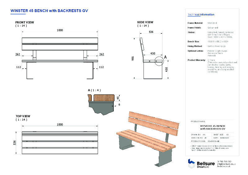 Winster Bench with Backrest Datasheet