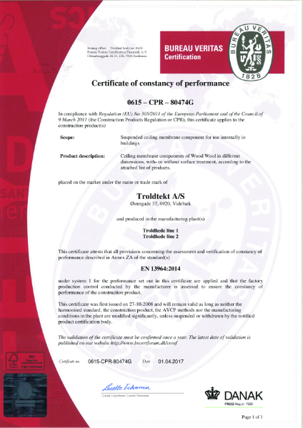 Certificate of constancy of performance