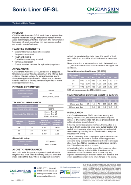 CMS Danskin Acoustics Sonic Liner GF-SL - TDS issue 4 10 2023