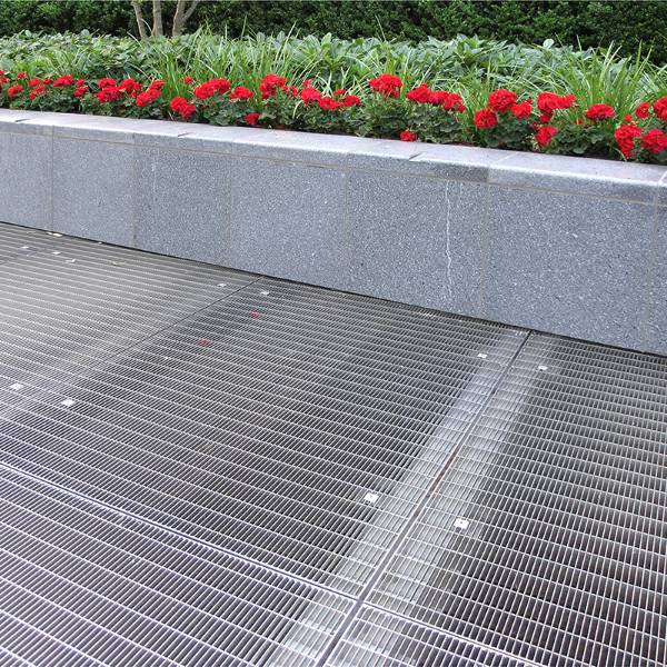 Stainless steel open mesh floor grating for Vista Apartments at Chelsea