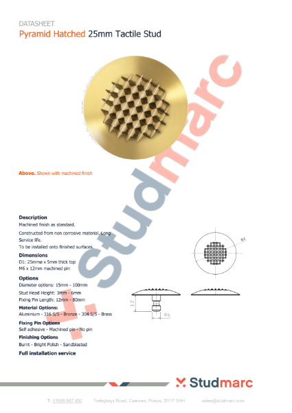 Pyramid Hatched 25mm Tactile Demarcation Stud - Datasheet