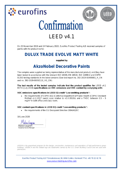 Dulux Trade Evolve LEED Attestation