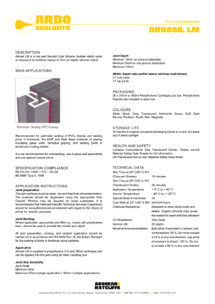 Arbosil LM - Low Modulus Silicone Sealant