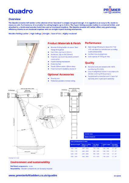 Quadro Wooden Loft Ladder Data Sheet