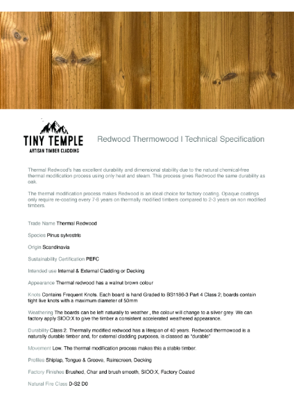 Redwood thermowood - Spec Sheet - Tiny Temple