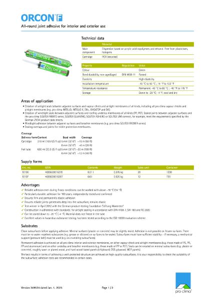 Pro Clima Orcon F Technical Datasheet