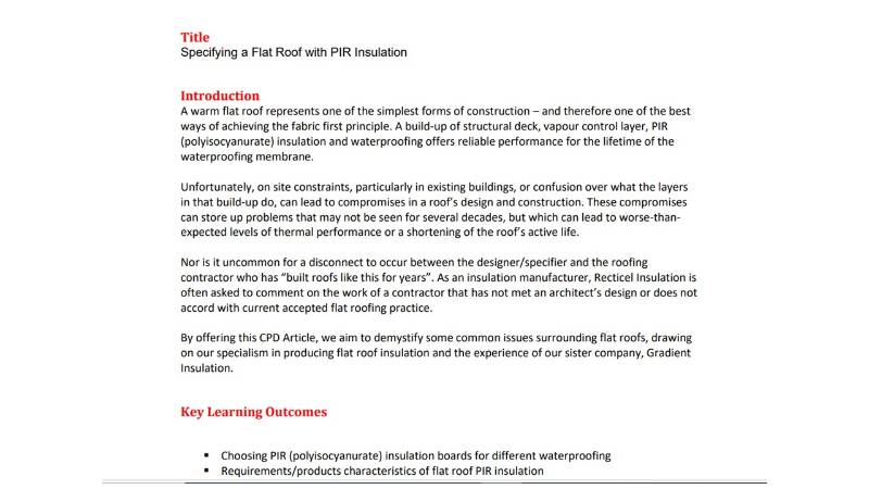 Specifying a Flat Roof with PIR Insulation