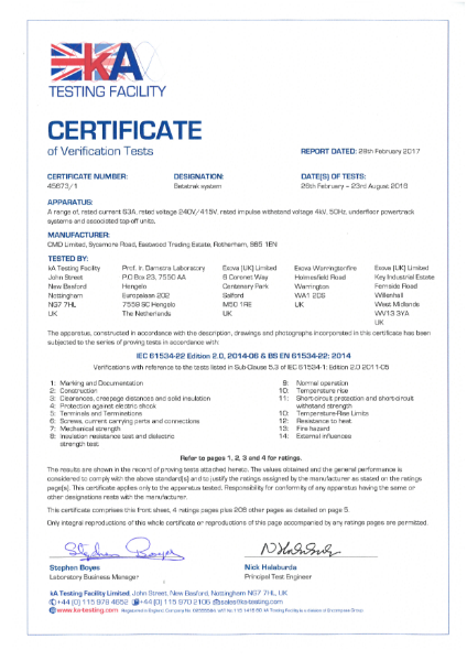 CMD Betatrak Test Certificate - BS EN 61534-22: 2014 & IEC 61534-22 Edition 2.0, 2014-06