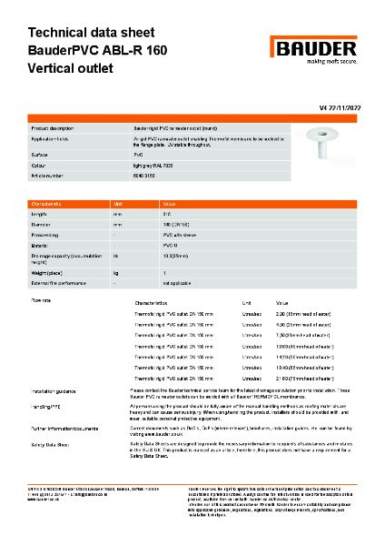 BauderPVC ABL-R 160 Vertical outlet