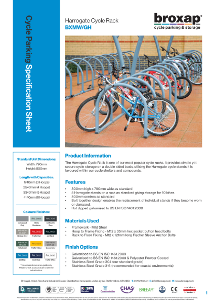 Harrogate Cycle Rack Specification Sheet