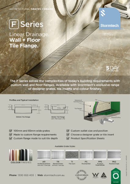 F Series linear drainage - wall and floor tile flange