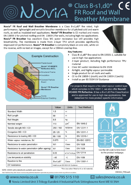 Novia FR Roof and wall Breather Membrane Datasheet