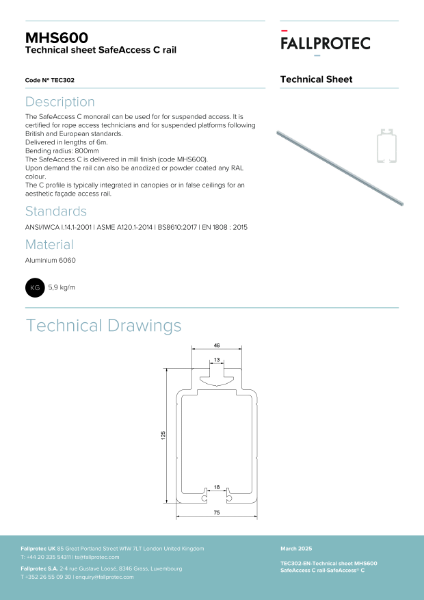 SafeAccess C Monorail for Suspended Access (MHS600)