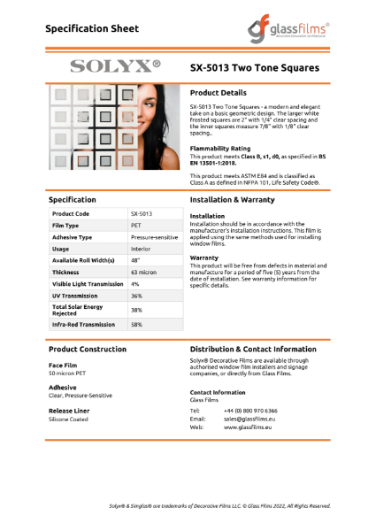 SX-5013 Two Tone Squares Specification Sheet