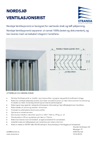 Nordsjø Ventilasjonsrist produktark