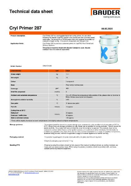 Cryl Primer 287 Technical Data Sheet (TDS)
