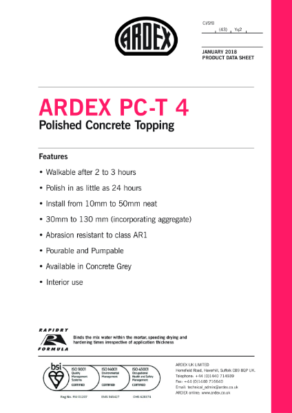 ARDEX PC T 4 Datasheet