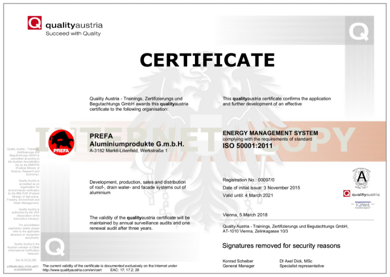 PREFA ISO 50001 Certificate