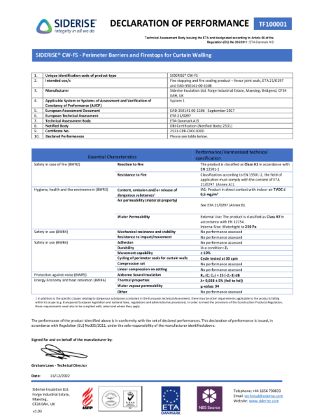 Siderise CW-FS Declaration of Performance v1.03