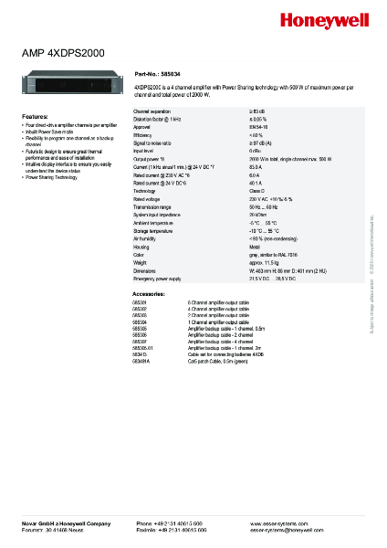 Product Sheet - Amplifier AMP 4XDPS1200 - 585034