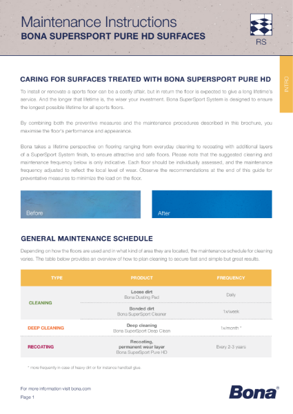 Bona SuperSport Pure HD - Maintenance Guide