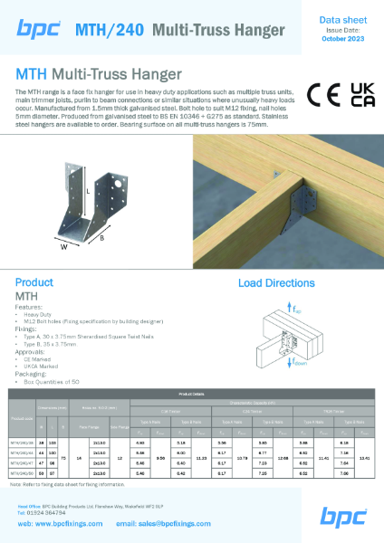 MTH-240-Multi-Truss-Hanger  Data Sheet