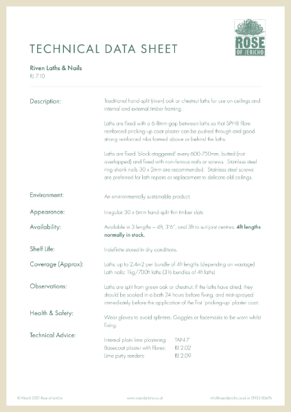 Riven Laths and Nails - Data Sheet