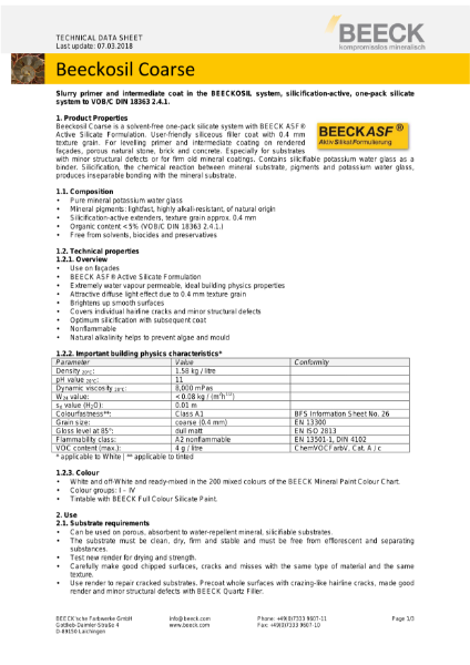 Beeckosil Coarse - Technical Data Sheet