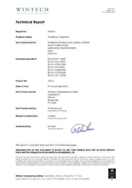 Westbury Casement Window Weather Test R15514