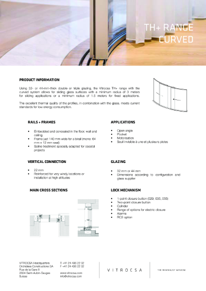 Vitrocsa TH+ RANGE Curved Window System Data Sheet