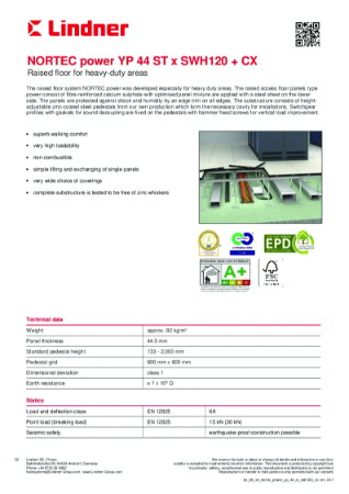 Calcium sulphate raised access floor - NORTEC - YP 44 ST SWH120 CX - Data Sheet